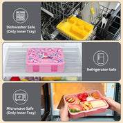 rockpapa 5 Compartment Bento Lunch Box for Kids, Leak Proof, Dishwasher Safe, BPA Free Materials, 47oz Snack Bento Box with Utensils & Handle for Boys Girls Ages 3+ (Grey Trucks)