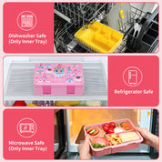 rockpapa 5 Compartment Bento Lunch Box for Kids, Leak Proof, Dishwasher Safe, BPA Free Materials, 47oz Snack Bento Box with Utensils & Handle for Boys Girls Ages 3+ (White Pets Dog)