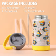 rockpapa Kids Insulated Water Bottle with Straw, BPA-Free, 18/8 Stainless Steel, Leak Proof, 14OZ Metal Cup Water Bottle for School Boys Girls  (Grey Constr Trucks)
