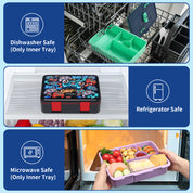rockpapa 5 Compartment Bento Lunch Box for Kids, Leak Proof, Dishwasher Safe, BPA Free Materials, 47oz Snack Bento Box with Utensils & Handle for Boys Girls Ages 3+ (Blue Rocket)