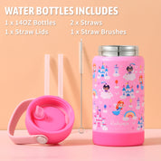 rockpapa 5 Compartment Bento Lunch Box for Kids with Uensils & Insulated Water Bottle & Lunch Bag with Strap, BPA-Free Lunch box Containers Set for School Boys Girls Ages 3+ (Pink Fairies)