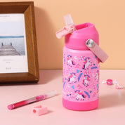 rockpapa Kids Insulated Water Bottle with Straw, BPA-Free, 18/8 Stainless Steel, Leak Proof, 14OZ Metal Cup Water Bottle for School Boys Girls
