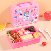 rockpapa 5 Compartment Bento Lunch Box for Kids, Leak Proof, Dishwasher Safe, BPA Free Materials, 47oz Snack Bento Box with Utensils & Handle for Boys Girls Ages 3+ (Pink Fairies)