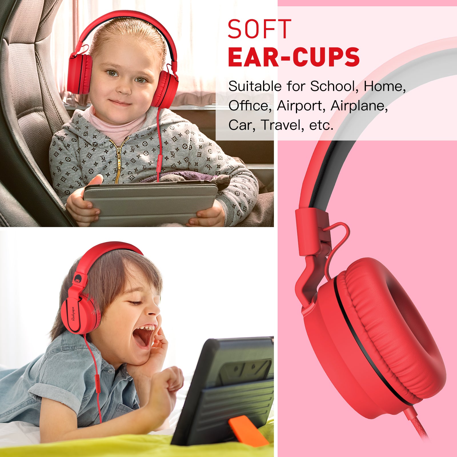 Rockpapa 950 Foldable Wired Headphones with Microphone for Kids for School Travel