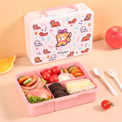 rockpapa 5 Compartment Bento Lunch Box for Kids, Leak Proof, Dishwasher Safe, BPA Free Materials, 47oz Snack Bento Box with Utensils & Handle for Boys Girls Ages 3+ (White Pets Dog)