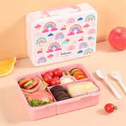 rockpapa 5 Compartment Bento Lunch Box for Kids with Uensils & Insulated Water Bottle & Lunch Bag with Strap, BPA-Free Lunch box Containers Set for School Boys Girls Ages 3+ (White Rainbow)