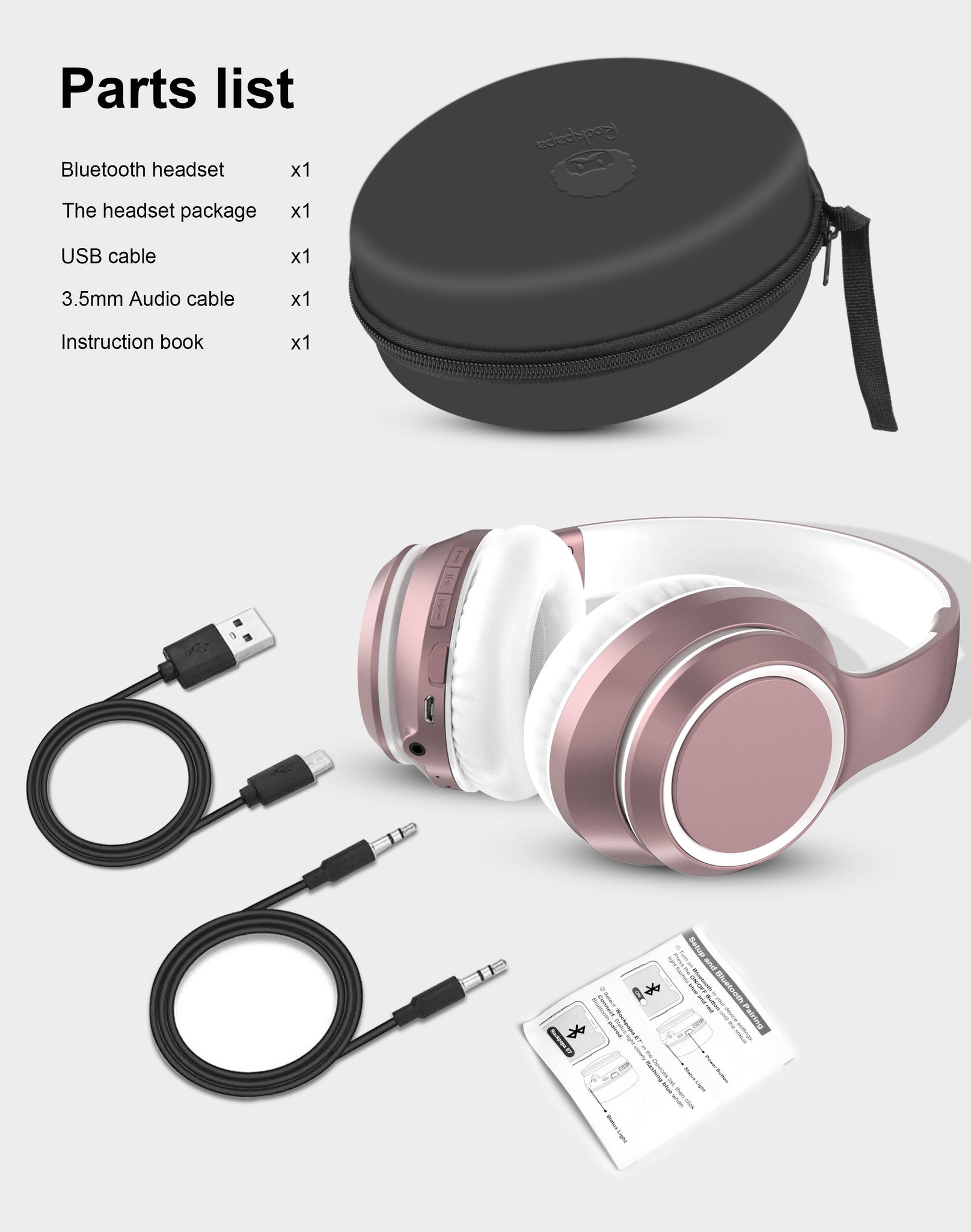 Rockpapa E8 Wireless/Wired Headphones Bluetooth Folding with Mic