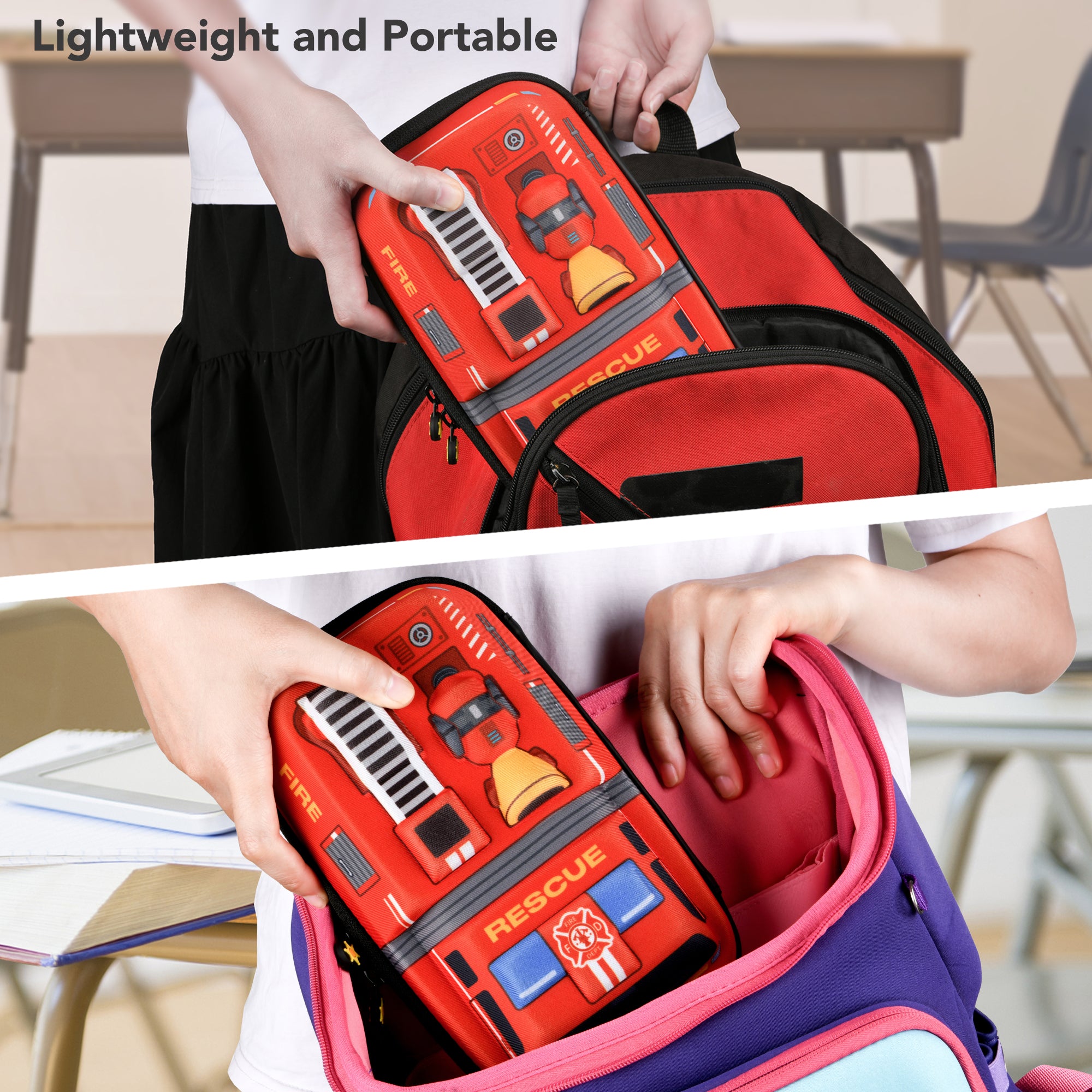 Rockpapa Fire Truck Large Pencil Cases, Big Pencil Case for Boys & Girls, Small Storage Box for School Students Boys Teens Kids Toddlers