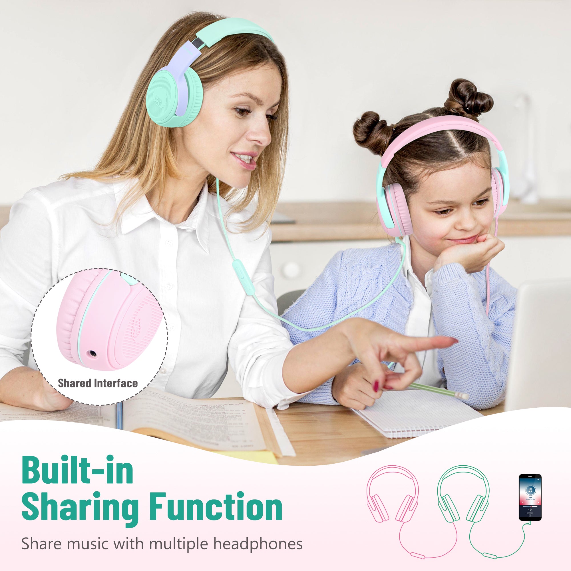 Rockpapa Share 1 Kids Headphones with Microphone & Share Port & Volume Limiting
