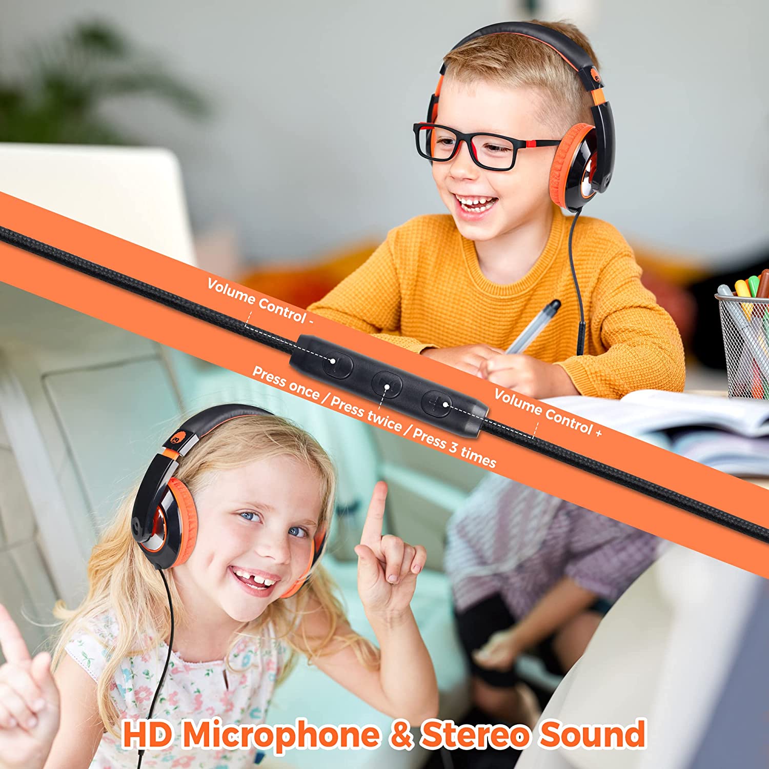 Rockpapa Comfort+ Kids Headphones with Microphone & Volume Controller