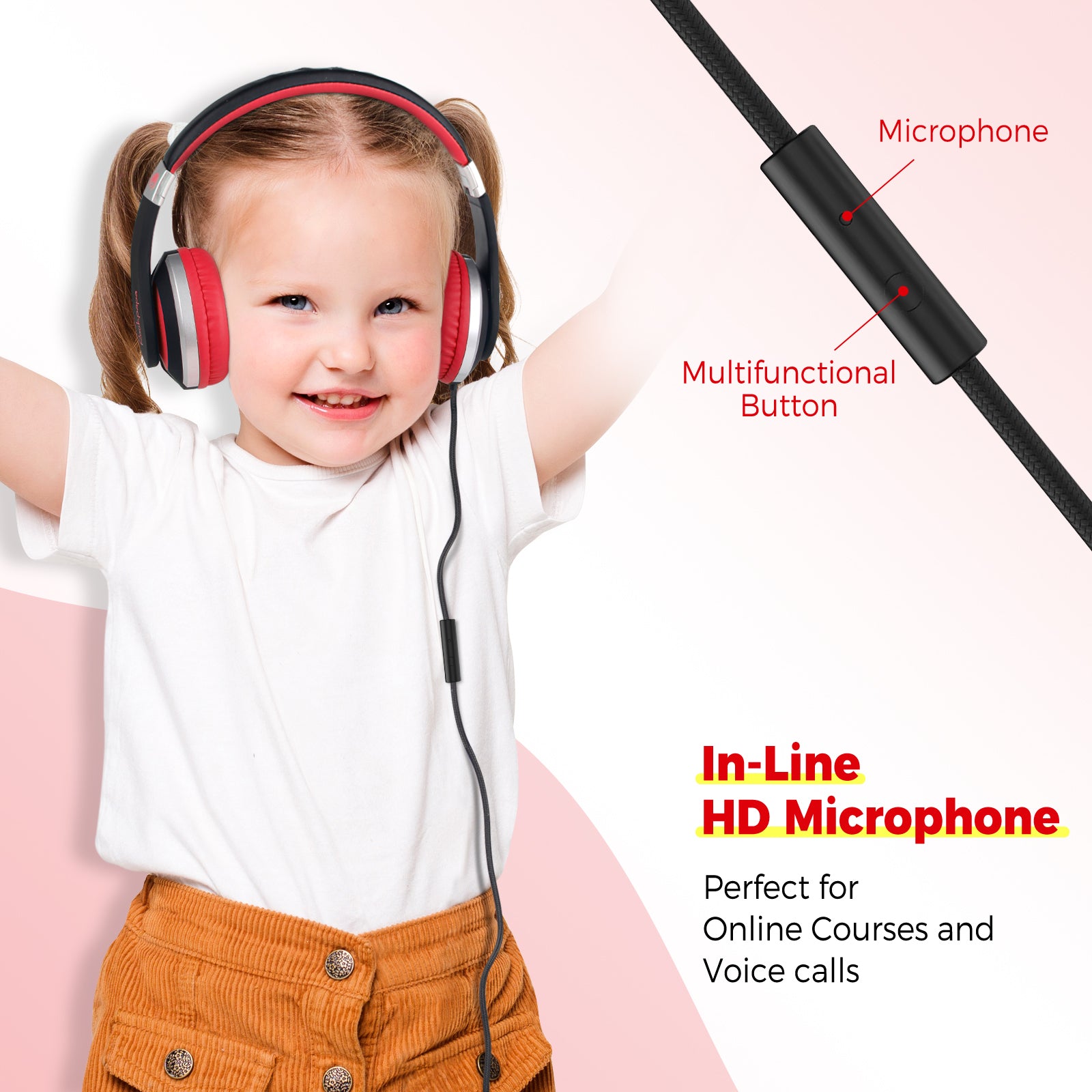 rockpapa 950 - Auriculares con cable para niños y niñas, para la escuela y  el aula con micrófono, auriculares plegables con cable con conector de
